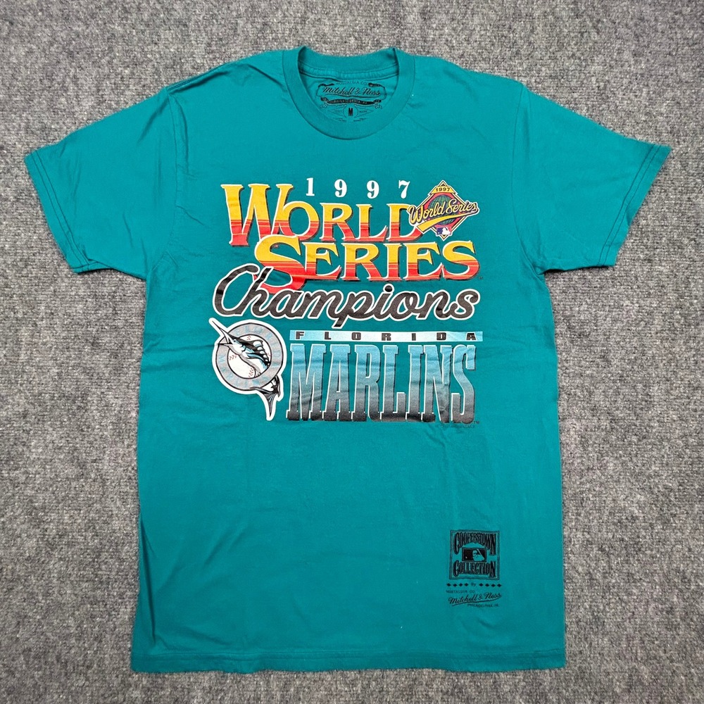 Mitchell & Ness Marlins T-Shirt Mens M Teal 1997 World Series Champions Retro